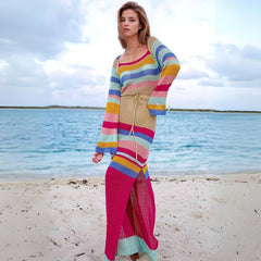 Knit Multicolor Stripe Long Sleeve Maxi Dress
