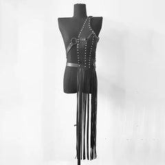 Vegan Leather Long Fringe Harness Style Accessory