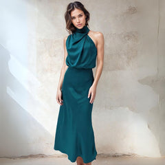 Satin Asymmetrical Sleeveless Midi Dress