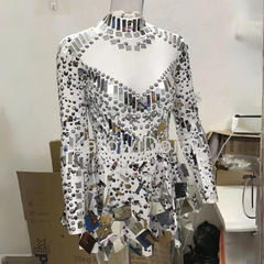 Mirror Shine Sequin Long Sleeve Festival Mini Dress