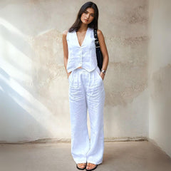 Button Down Sleeveless Vest and Tailored Pant Set