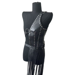 Vegan Leather Long Fringe Harness Style Accessory