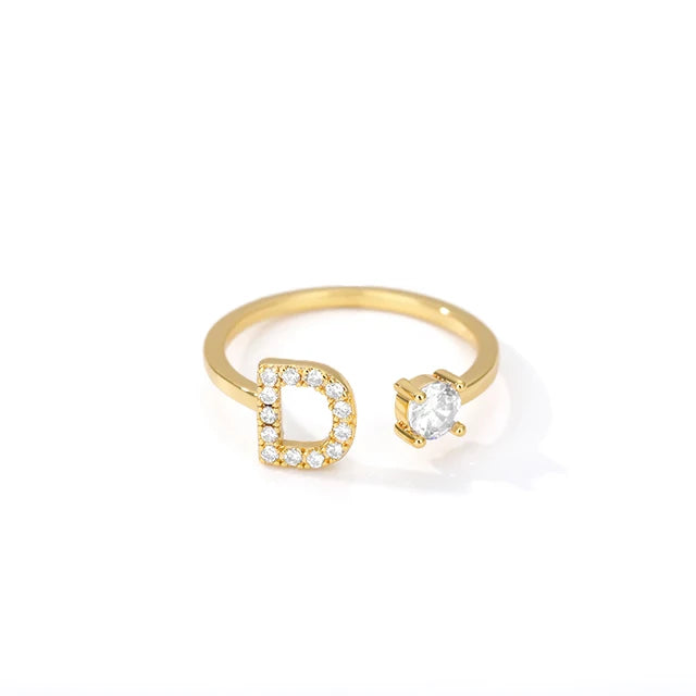 Diamante Monogram Adjustable Gold Alphabet Ring Stainless Steel - Ra The Boutique