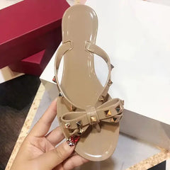 Studded Bow PVC Jelly Flip Flop Sandals