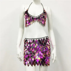 Triangle Sequin Chain Crop Top and Mini Skirt
