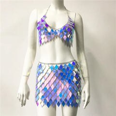 Triangle Sequin Chain Crop Top and Mini Skirt