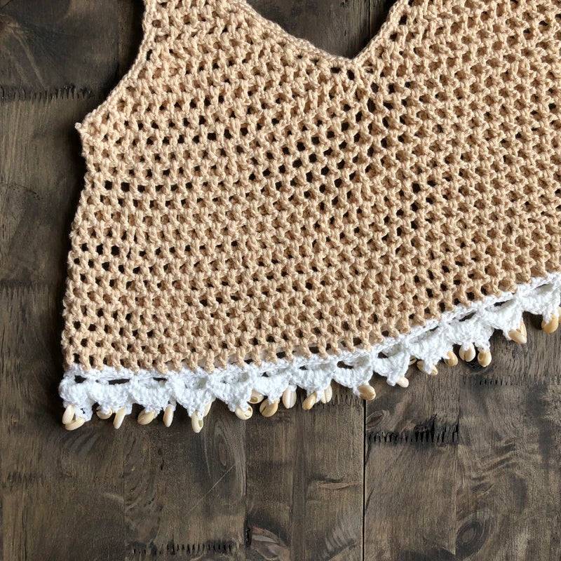 Cotton Crochet Cowrie Shell Crop Tank Top
