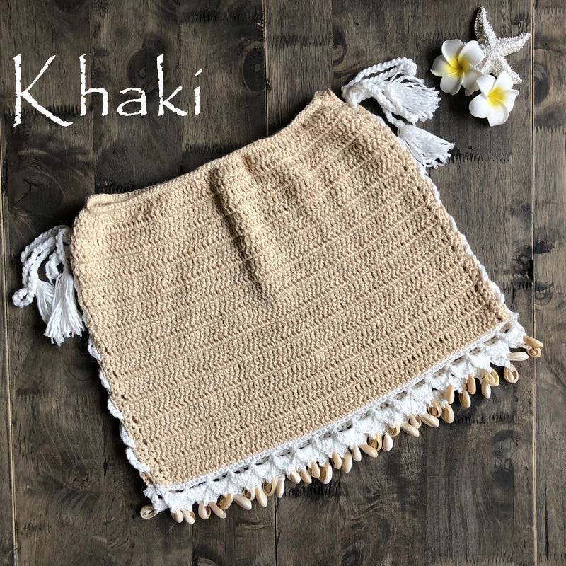 Cotton Crochet Cowrie Shell Lace Up Mini Beach Skirt