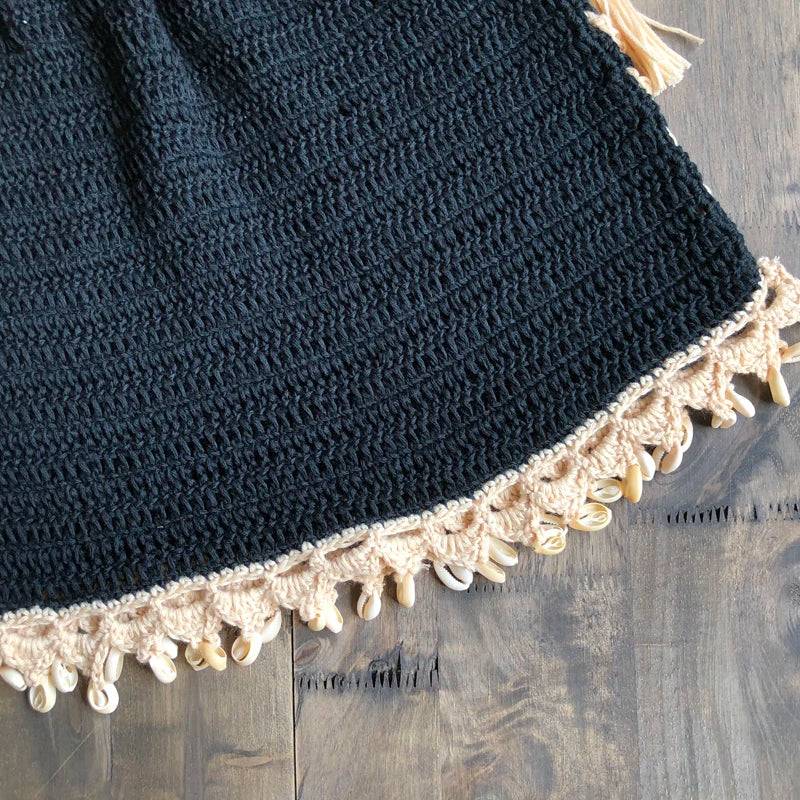 Cotton Crochet Cowrie Shell Lace Up Mini Beach Skirt