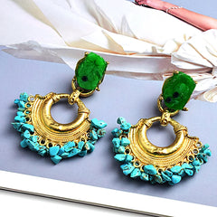 Stone and Gold Bohemian Statement Drop Earrings