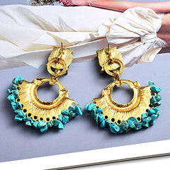 Stone and Gold Bohemian Statement Drop Earrings