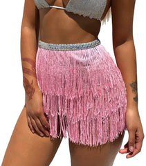 Sequin Layered Fringe Mini Skirt