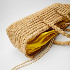 Woven Raffia Satin Lined Rectangular Handbag