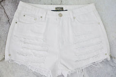White Destroyed Ripped Side Zipper Denim Shorts