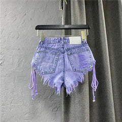 Purple Destroyed Lace Up Sides Denim Shorts