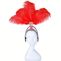 Feather and Rhinestone Carnival Festival Headdress Accessory