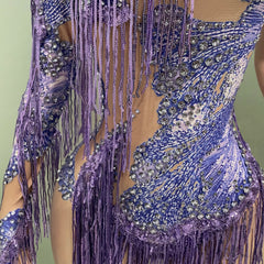 Ra Purple Asymmetrical Sequin & Fringe Festival Bodysuit – Hand-Beaded, One-Sleeve, Eye-Catching Rave & Burner Outfit