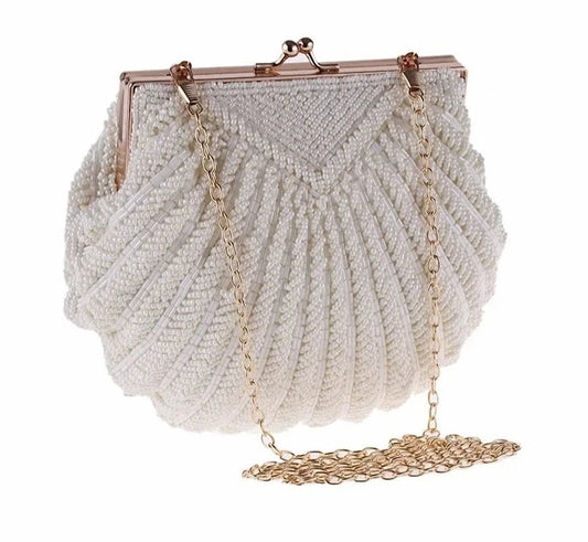 Hand Beaded Scallop Shell Shaped Clutch