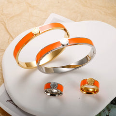 Stainless Steel and Enamel Bracelet and Ring Set