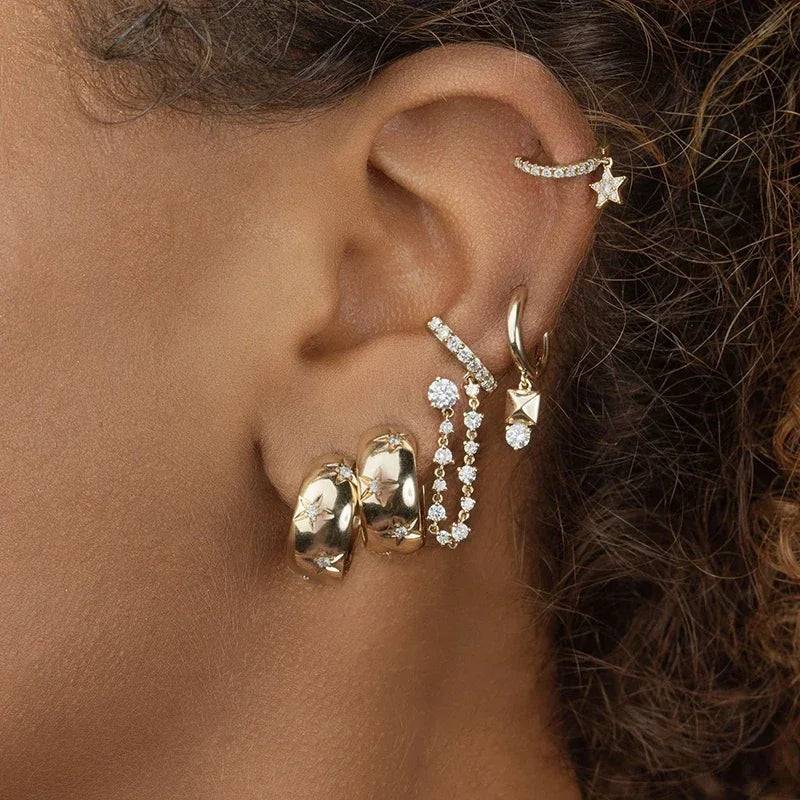 Diamante Embezzled Star Hoop Earrings