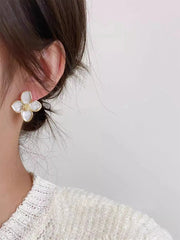 White Hibiscus Flower Stud Earrings