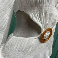 Cotton Cut Out Lantern Sleeve Mini Dress