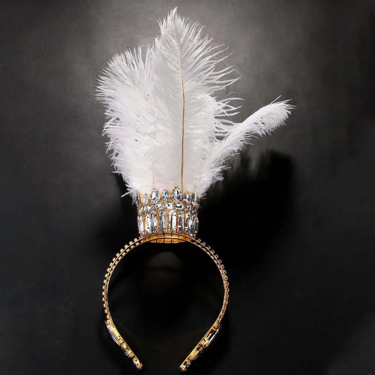 White Feather Crown Tiara Headband Carnival Festival Accessory