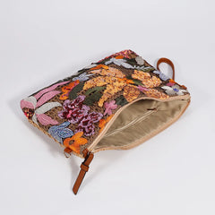 Vegan Leather Strap Floral Knit Sequin Wristlet