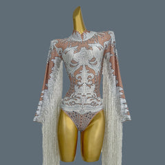 Showstopper Flowing Fringe Long Sleeve Festival Bodysuit