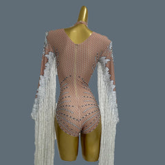 Showstopper Flowing Fringe Long Sleeve Festival Bodysuit