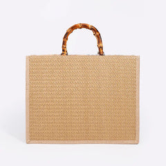 Bamboo Handle Floral Knit Sequin Tote Bag