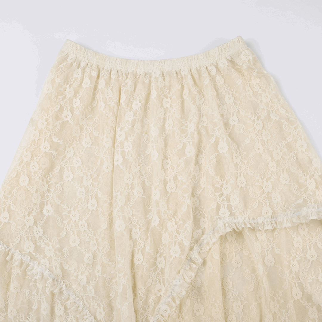 Boho Semi Sheer Asymmetrical Hem Midi Skirt