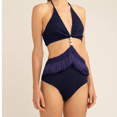 Cut Out Bead and Fringe One Piece Swimsuit