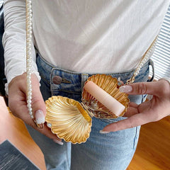Seashell Mermaid Pearl Strap Mini Lipstick Bag