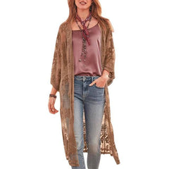 Sheer Lace Open Front Kimono Style Beach Cover Up
