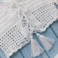 Crochet Knit Tie Front Off The Shoulder Crop Top and Short Set