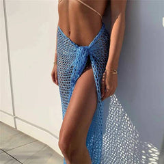 Crochet Woven Mesh Tie Front Maxi Beach Skirt