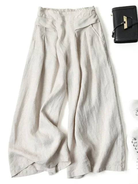 Cotton Wide Leg Loose Fit Pocket Detail Flowy Linen Pants