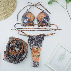 Leopard and Feather Multi Print Two Piece Swimwear Set