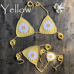 Crochet Knit Daisy Flower Micro String Bikini