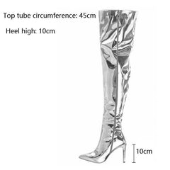 Metallic Patent Vegan Leather Over The Knee Pointy Toe Boots
