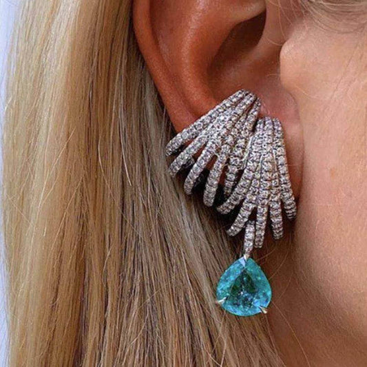 Oversized Double Claw Huggy Diamante Jewel Statement Cocktail Earrings