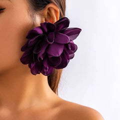 Oversized Satin 3D Flower Statement Earrings