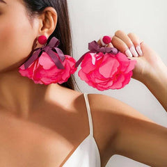 Oversized Satin 3D Flower Statement Earrings