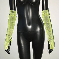 Diamante Sparkle Sheer Fingerless Gloves With Thumb Hole