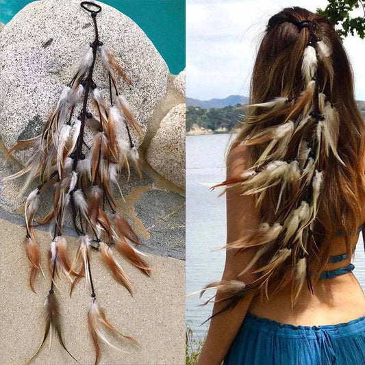 Boho Multi Feather Ponytail Headband Hair Accessory