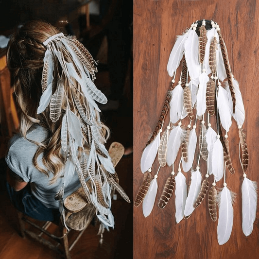 Boho Multistrand Vegan Leather and Feather Clip Hair Accessory