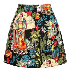 Printed Vintage Style Lined Cotton Mini Skirt