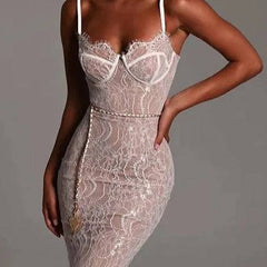 Lace Corset Style Bodycon Dress With Waist Belt