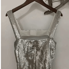 Silver Sequin Square Neck Open Back Bodycon Maxi Dress